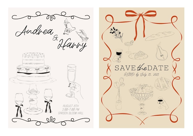 Collection of Wedding invitation card Save the date Minimalist design Editable vector illustratio