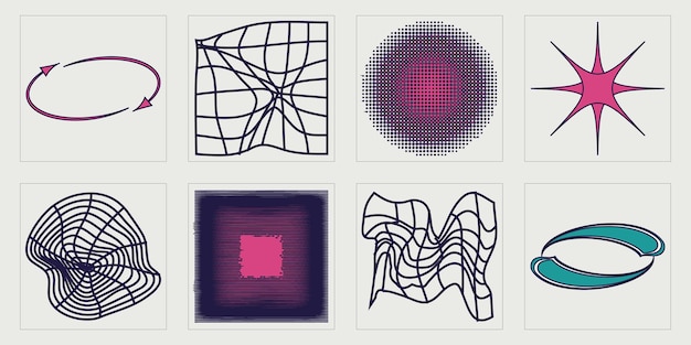 Collection of Y2K elements Big collection of abstract graphic geometric symbols For modern Tshirts designed