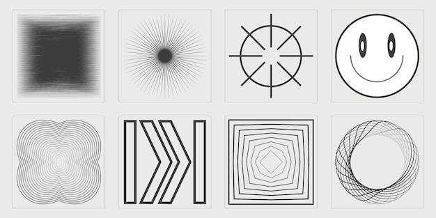 Collection of Y2K elements Brutalism star and flower shapes Templates for notes posters