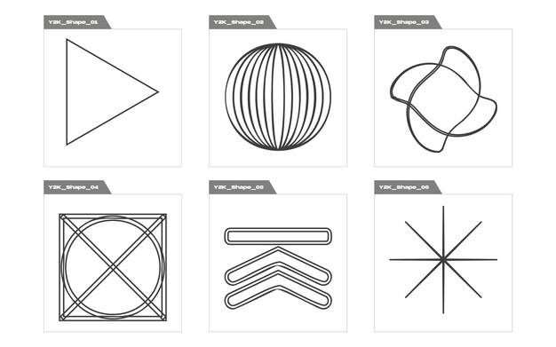 Collection of Y2K elements Extraordinary Graphic Assets Modern abstract forms
