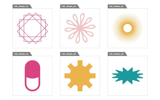 Collection of Y2K elements Extraordinary Graphic Assets Templates for notes posters