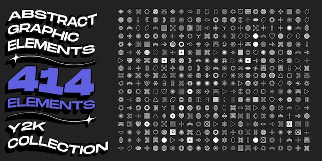 Collection of Y2K elements Large set of retro objects for design Simple shapes forms