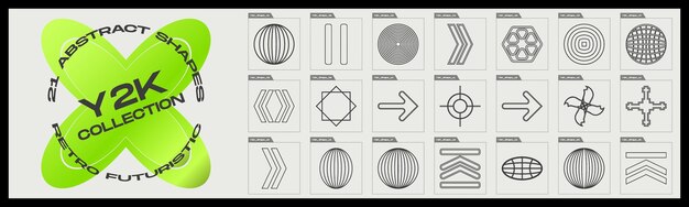 Collection of Y2K elements Minimalist geometric elements Objects in y2k style