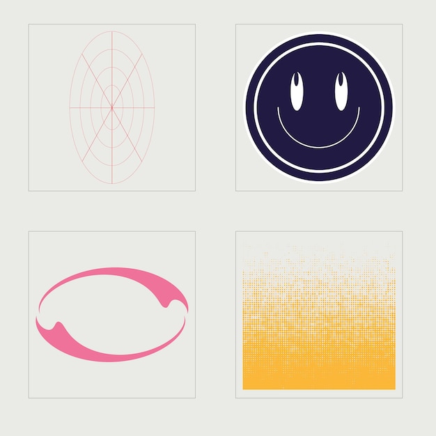 collection of y2k elements rave psychedelic retro futuristic set cyberpunk elements