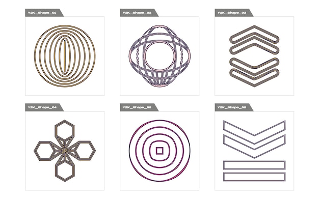 Collection of Y2K elements Trendy geometric postmodern figures Templates for notes posters