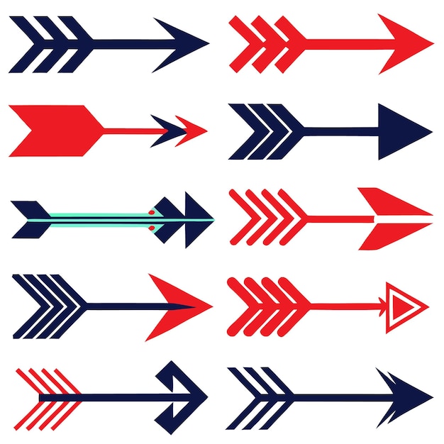 Collection set of arrows with different colors and multi shapes