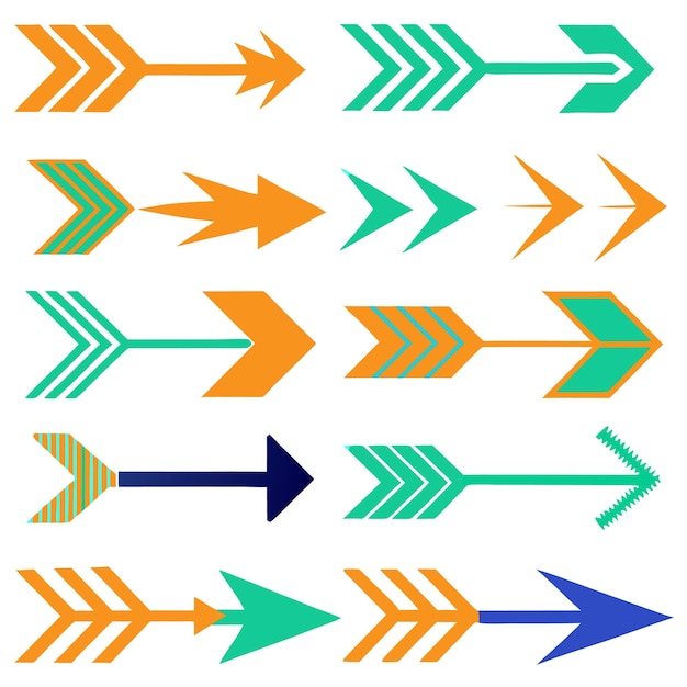 Collection set of arrows with different colors and multi shapes