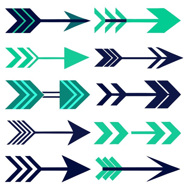 Collection set of arrows with different colors and multi shapes