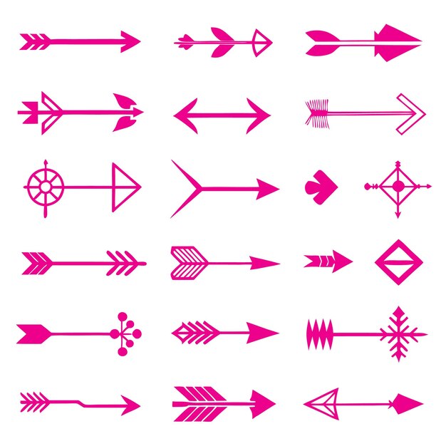 Collection set of arrows with different colors and multi shapes