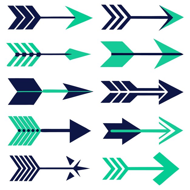 Collection set of arrows with different colors and multi shapes