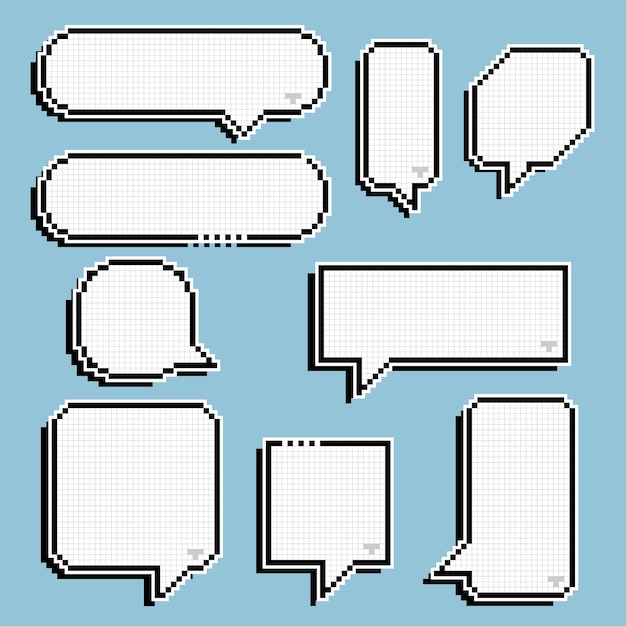 Collection set of retro game 8 bit pixel speech bubble balloon
