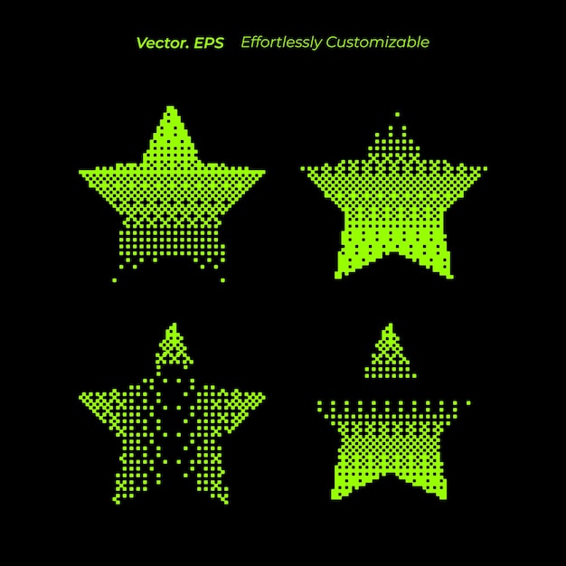 Collection set Star with Gradient pixel style pattern y2k brutalism vector