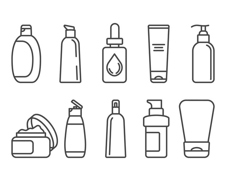 Collection vector icons beauty cosmetics and care Bottle jar shower gel face cream body lotion spray