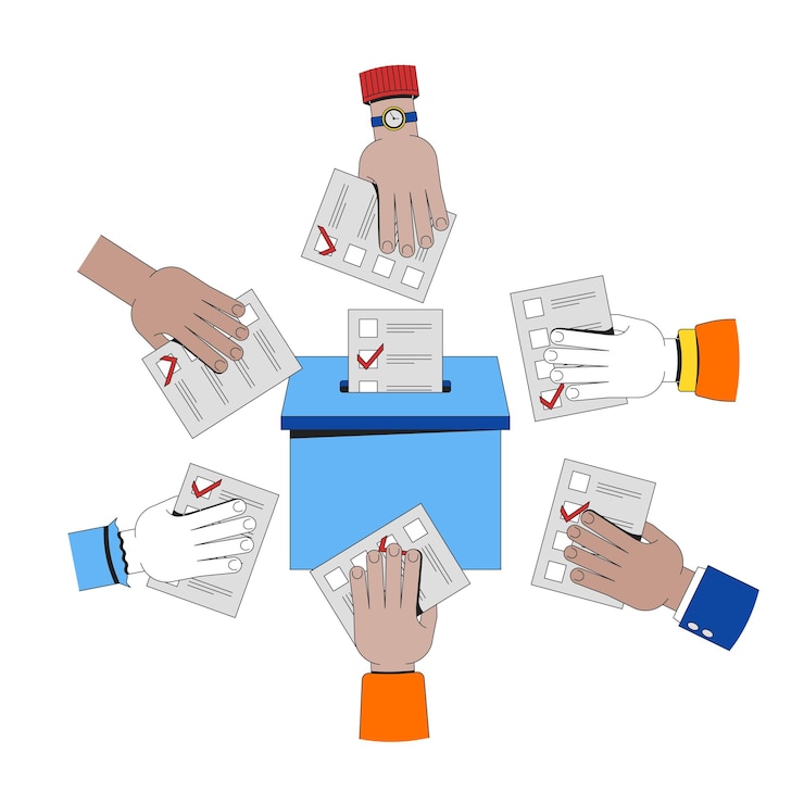 Vektör collective voting for democracy 2d illustration concept