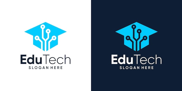 College Graduate cap Campus Education logo design and symbol tech internet system