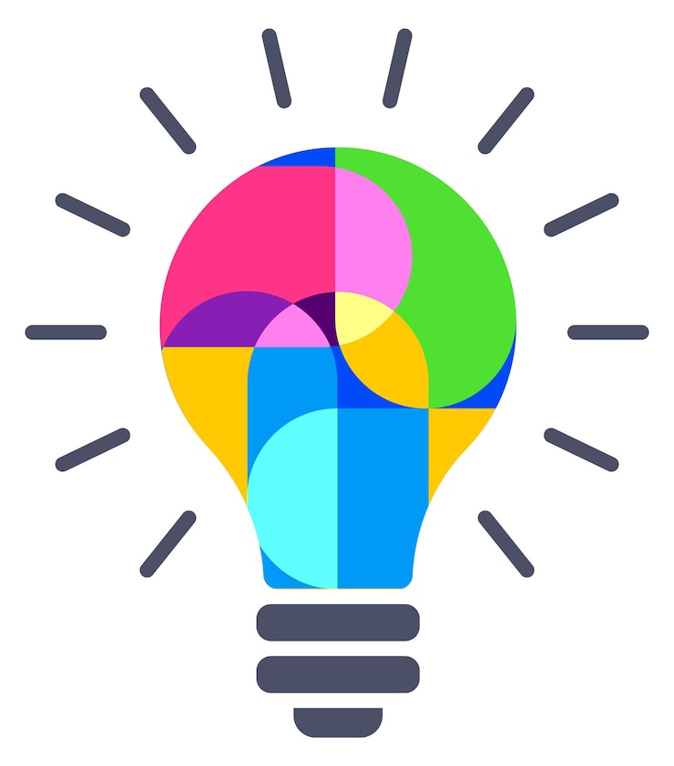 Vektör color light bulb shining logo creative idea emblem