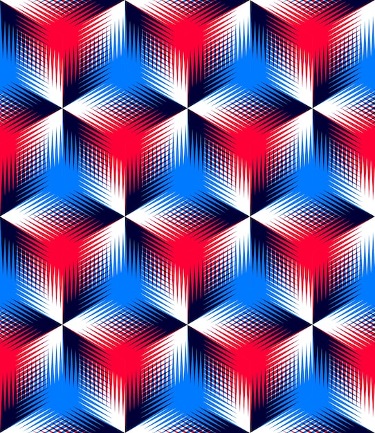 Colored abstract interweave geometric seamless pattern, EPS10. Bright illusory backdrop with three-dimensional intertwine figures. Graphic contemporary covering.