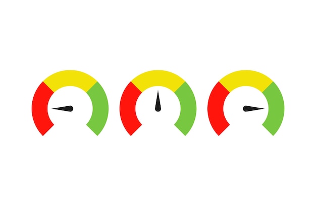colored speedometer set icon ,gauge indicator symbol in flat design