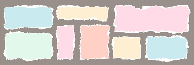 Colored Torn Paper pieces set Paper sheet with Ripped edge Empty scrapbook Frame Element for notes