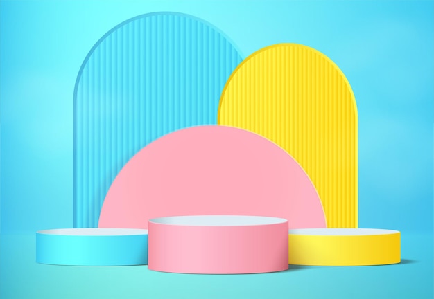 colorful 3d geometric podium background for product presentation mock up