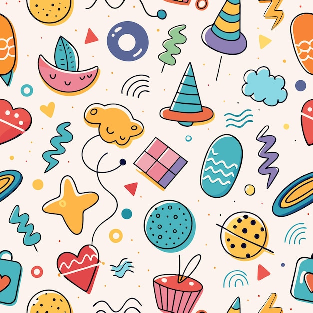 Colorful Abstract Doodle Pattern with Geometric Shapes