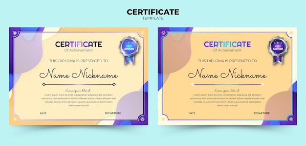 Colorful abstract gradient background set certificate template