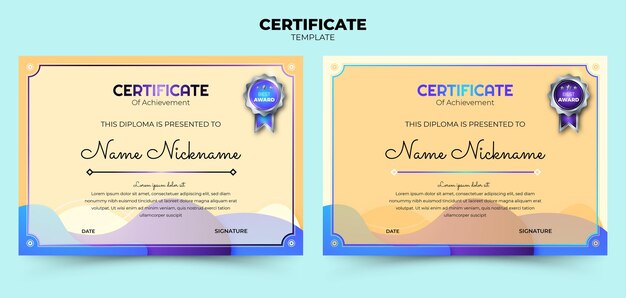 Colorful abstract gradient background set certificate template