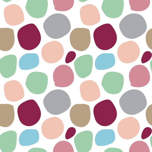 Colorful abstract seamless pattern with uneven round stains, spots, geometrical shapes, splashes