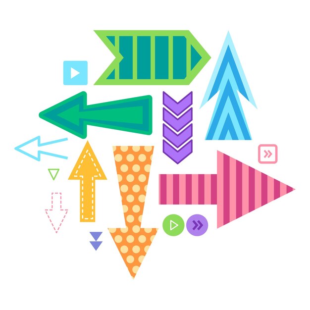 colorful arrow right left up and down pointer direction orientation or button click