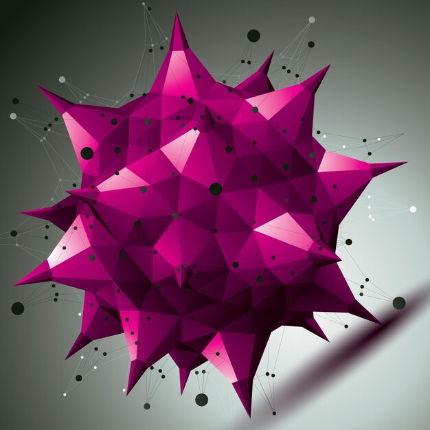colorful asymmetric 3d abstract object with connected lines and dots, purple geometric form with lattice structure.