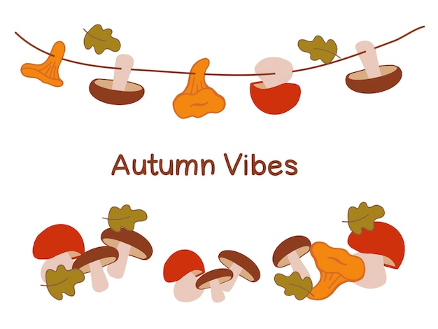 Colorful autumnthemed decorations featuring various mushrooms and leaves in warm tones