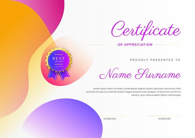 colorful blue pink orange certificate of achievement template with gold badge and border diploma certificate border template set with badges for award business and education