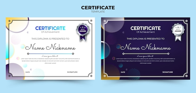 colorful bubbles background set certificate template