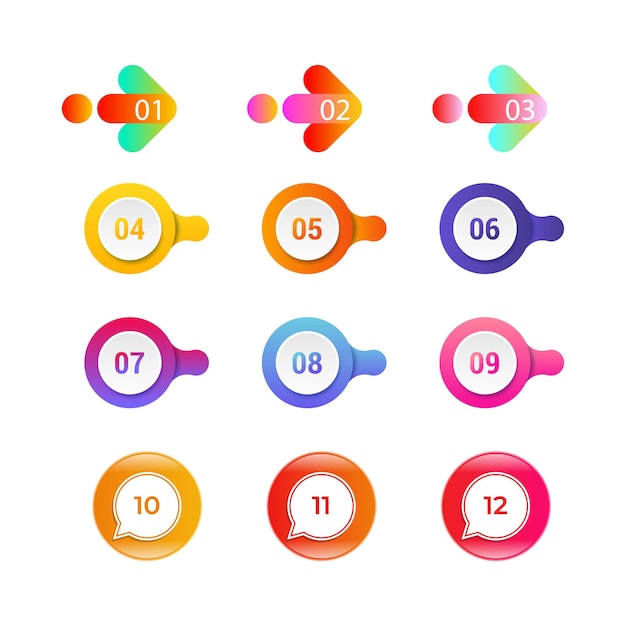 colorful bullet point number collection with gradient free vector
