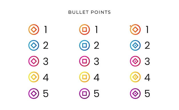 colorful bullet point number with gradient arrow free vector