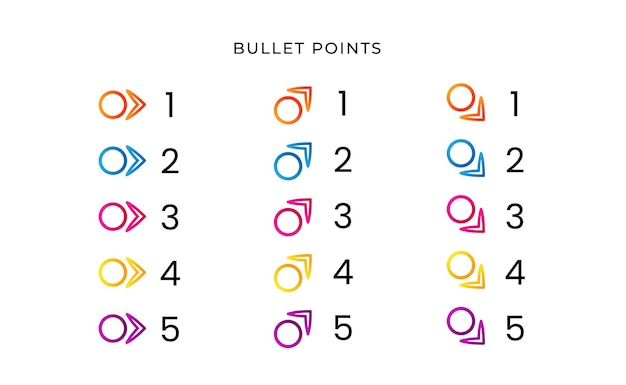 colorful bullet point number with gradient arrow free vector