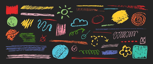 Colorful charcoal Doodle Collection on Dark Background