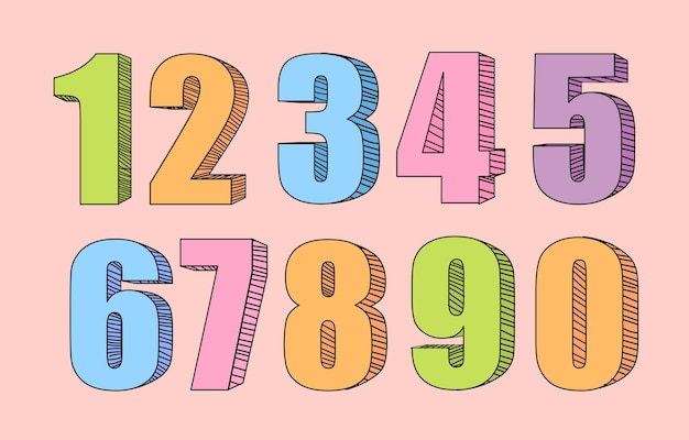 Colorful collection of numbers one two three four five six seven eight nine zero mathematical icons