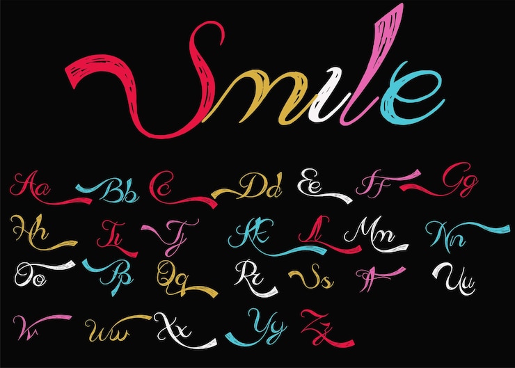 Vektör colorful crayon font vector drawn font isolated on black background pastel colored letters