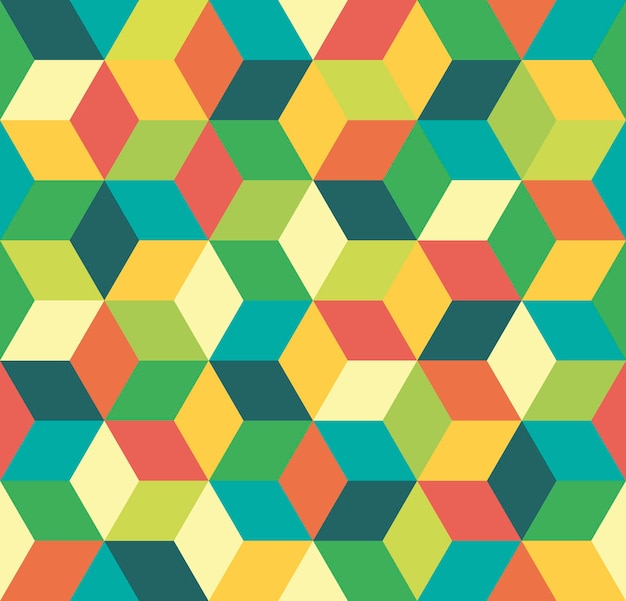 Colorful cubic seamless pattern. Endless background of geometric shapes.