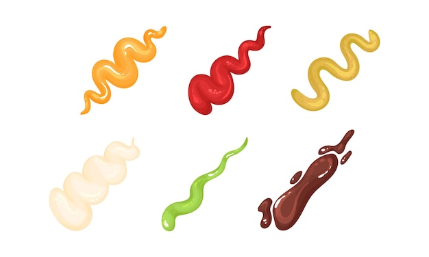 Colorful different sauce strips vector set various assortment of spicy gourmet