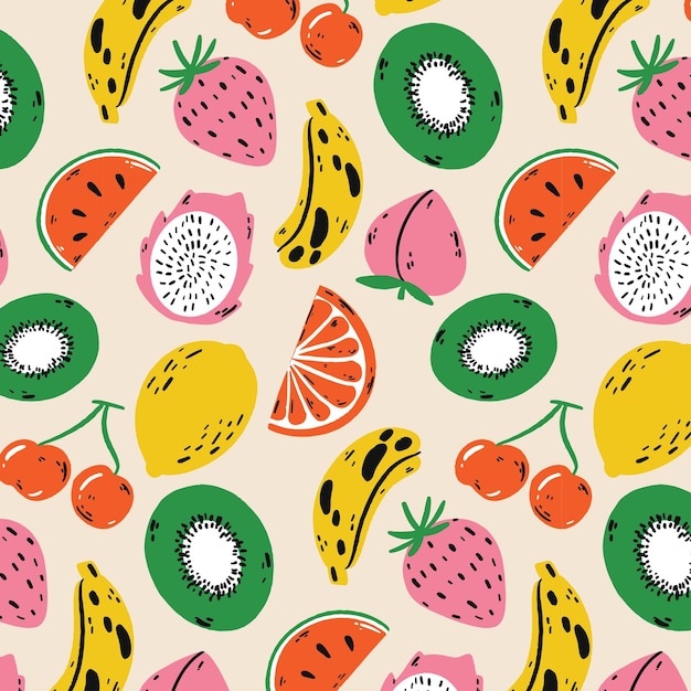 Colorful fruits background seamless pattern design