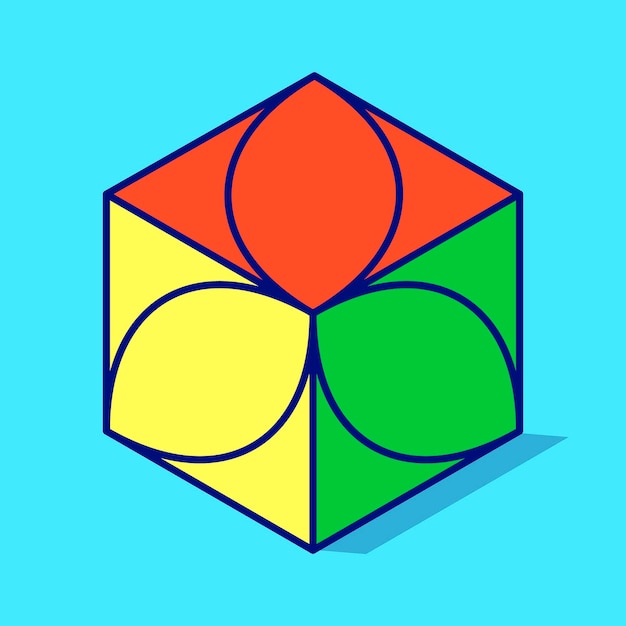 Colorful Geometric Cube Vector Illustration with Symmetrical Pattern