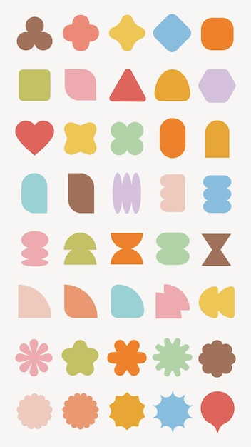 Colorful geometric shapes in various forms like circles triangles and squares Bright playful shapes in a vibrant abstract pattern Geometric design elements Pastel elements vector set