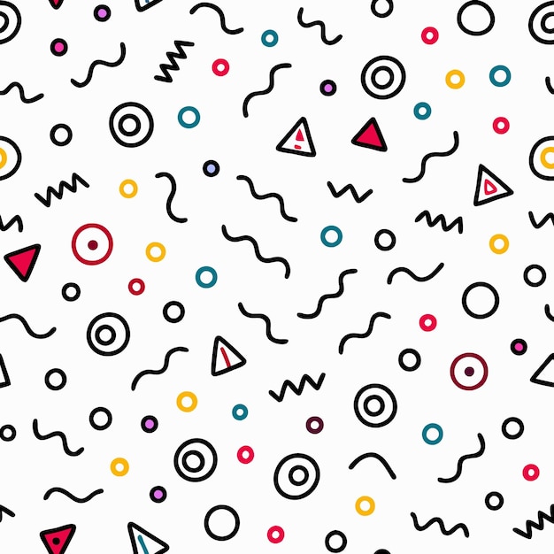 colorful geometric shapes pattern with circles and triangles