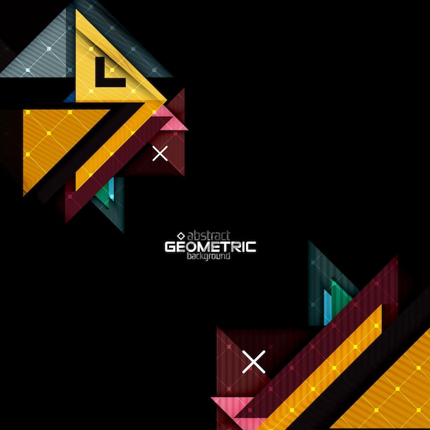 colorful geometric shapes with texture on black modern futuristic abstract design template