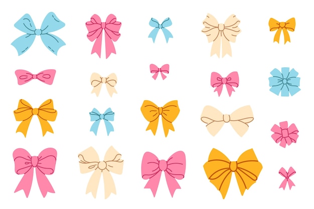 Colorful gift bows icon set in multiple shapes and colors