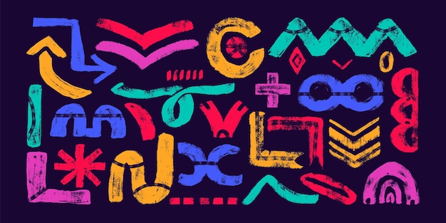 Colorful Grunge Freehand Abstract Shapes with Bold Brush Strokes Vibrant geometric doodles