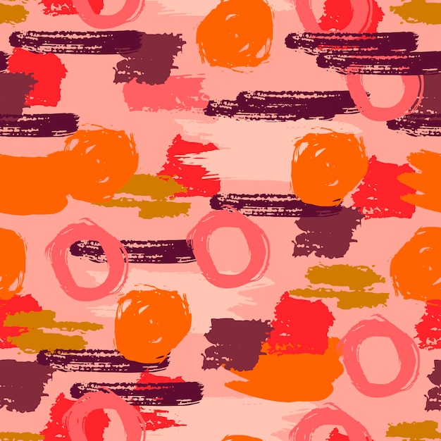 colorful grunge seamless pattern with abstract hand drawn brush strokes and paint splashes, lines