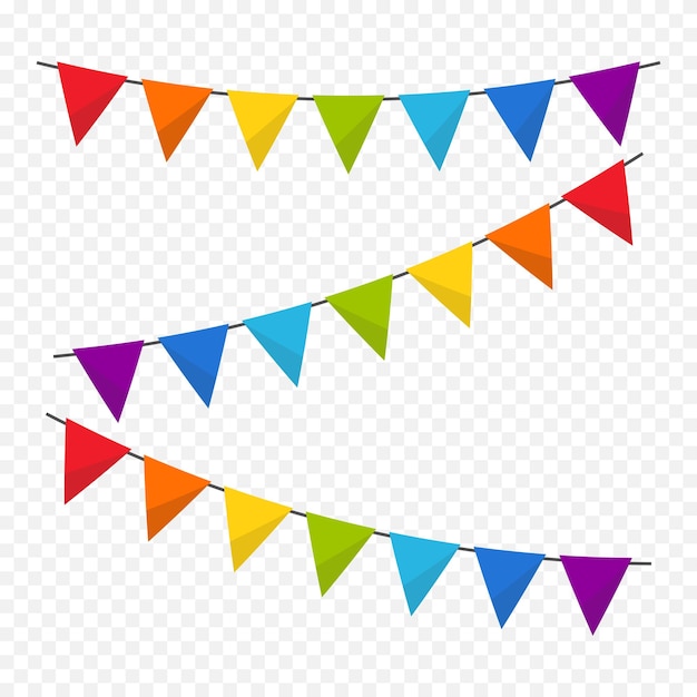 Colorful holiday garlands Birthday decorations with colorful flags